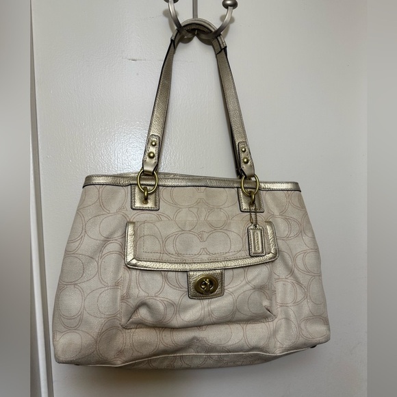 Coach Penelope Signature Cream/Gold Tote‎ Bag - Picture 1 of 10
